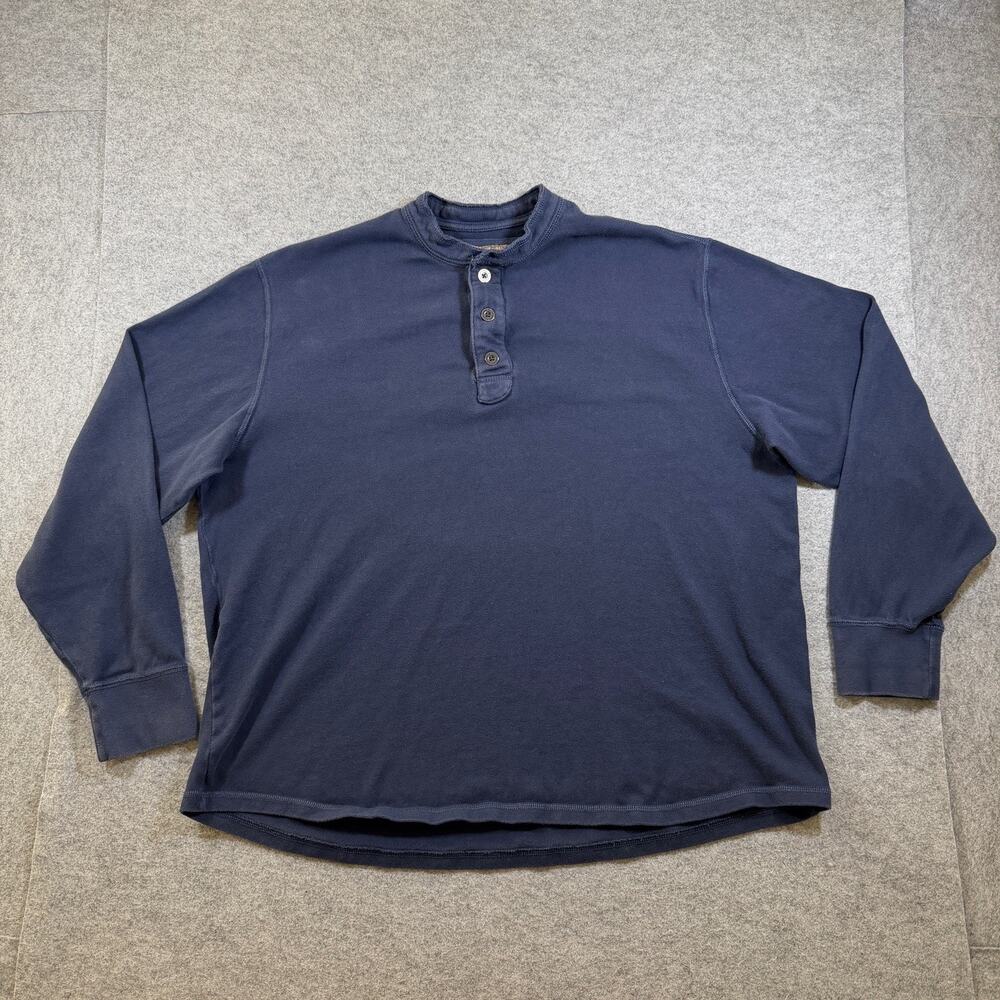 Eddie Bauer Henley Shirt Mens XL Navy Blue 3 Button Cotton Long Sleeve Casual